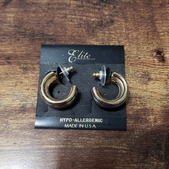 New elite gold tone hoop earrings - Picture 1 of 5